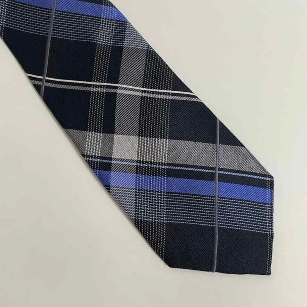 Michael Michael Kors Designer‎ Necktie Black Blue Silver Plaid